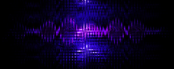 Blue purple neon glowing particles on black background. Cyber technology abstract illustration