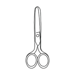 Outline vintage scissors icon, doodle, black and white illustration. Vector Stock illustration.
