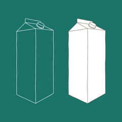 Milk or juice box. Linear, vector realistic. Pocket milk outline.
