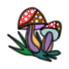 Two amanita on green grass for childrens illustrations