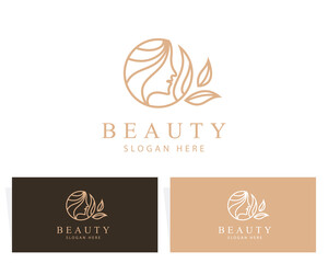 beauty logo creative line art nature salon hair leaf spa design concept
