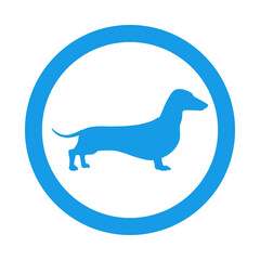 Razas de perro. Silueta de perro dachshund en circulo color azul
