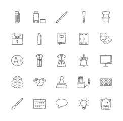 School set of linear icons. Study, science, school, university, distance learning, e-learning sign. Vector illustration for design, website, advertising. School concept.