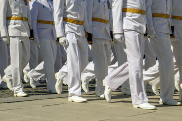 A group of naval officers of the Navy. Parade of cadets of the highest composition of the Russian Navy.