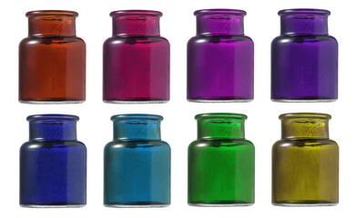 antique vintage medicine bottles on white background