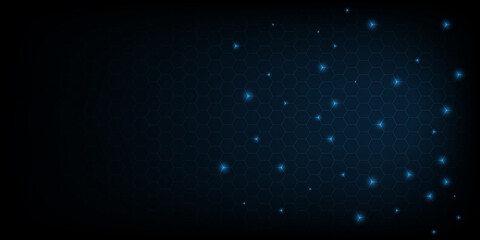 Vector dark technology hexagonal modern futuristic blue light background.