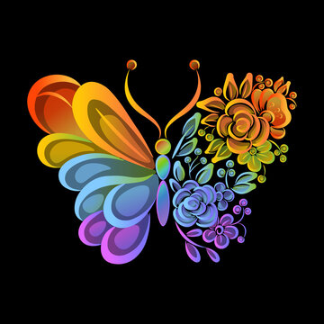 butterfly colorful iridescent color beautiful bright floral pattern gradient