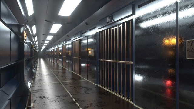 3d render futuristic interior jail