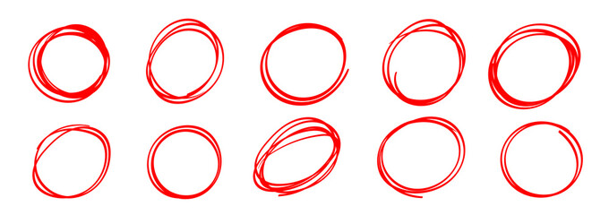 Hand drowning circle line sketch vector set. Highlighter marks, strokes, Art brush design round circular scribble doodle graffiti bubble or ball draft illustration for logo and text.