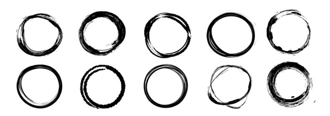 Hand drowning circle line sketch vector set. Highlighter marks, strokes, Art brush design round circular scribble doodle graffiti bubble or ball draft illustration for logo and text.