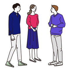 ビジネス話をする男女全身ベクターイラスト