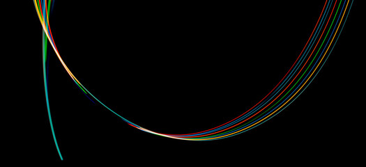 Luminous multicolored wavy lines rainbow on a black background