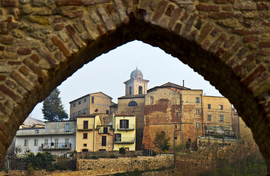 The City of Ripatransone, Ascoli Piceno, Italy viewed through an arch