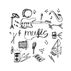Obraz premium Simple Black and White Set of Icons Related to Music