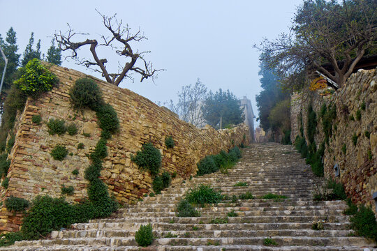 Ancient stone steps from the city of Ripatransone, Ascoli Piceno, Italy