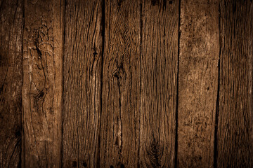 Obraz premium Old brown wood texture background. Dark wooden table top view angle.
