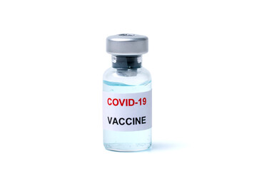 Obraz premium Covid-19, flu, coronavirus liquid vaccine vial bottle isolated on white background. Clipping path include in this image.