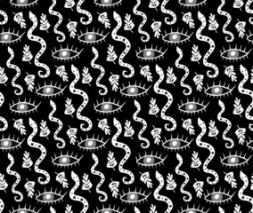 Happy halloween Boho abstract seamless pattern. Bohemian mystical magic print hand drawing style. creative contemporary aesthetic doodle endless texture, background. Vector illustration