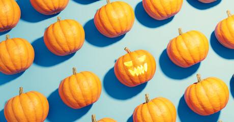 Halloween pumpkins flat lay with Jack-o'-lantern