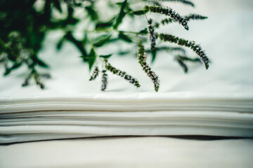 white cloth napkins on the table close-up