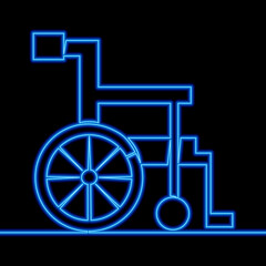 Continuous line art wheelchair neon icon concept