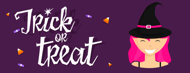 Halloween banner. Trick of Treat. Poster, greeting card for concept design, vector illustration.