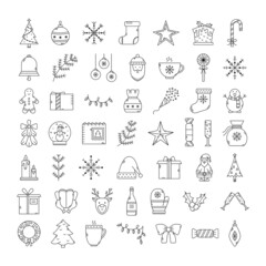 Vector set of christmas icons. Outline New year.