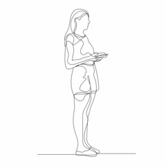 sketch line drawing girl, woman vector, isolated