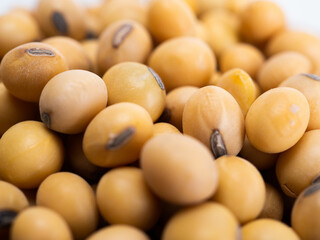 Close up shoot of soybeans on a wooden cup