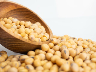 Close up shoot of soybeans on a wooden cup