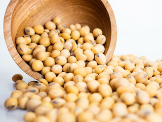 Close up shoot of soybeans on a wooden cup
