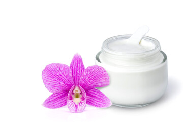 Fototapeta na wymiar cosmetic cream and orchid flower
