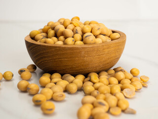 Close up shoot of soybeans on a wooden cup