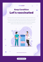 Flyer Template illustration Nurses and doctors, with vaccine bottles