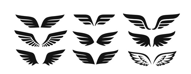 Fototapeta na wymiar Set of black wings icons. Vector logos