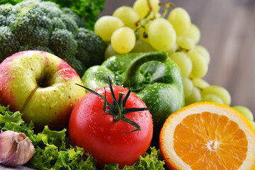 Composition with fresh organic vegetables and fruits