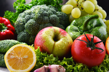 Composition with fresh organic vegetables and fruits