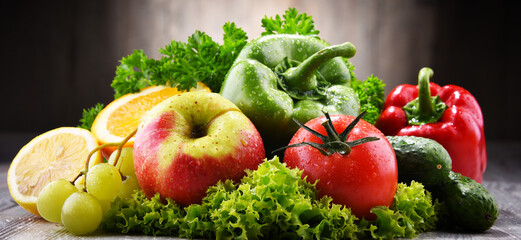 Composition with fresh organic vegetables and fruits
