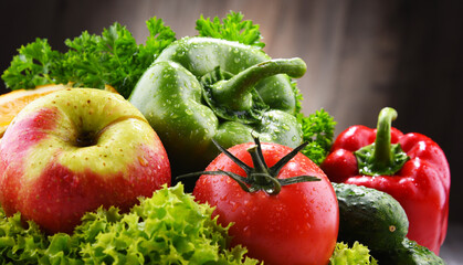 Composition with fresh organic vegetables and fruits