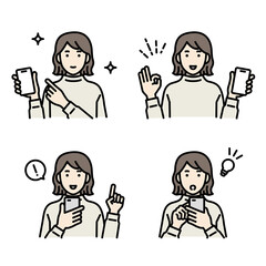 スマートフォンを持つ女性　アバターセット