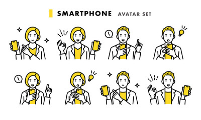 スマートフォンを持つ男女　アバターセット