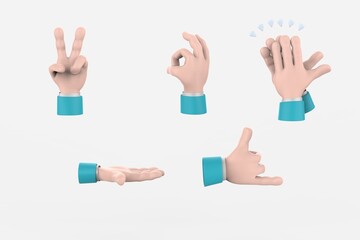 3d cartoon Hands Gestures friendly funny style isolated on white background. 3d illustration