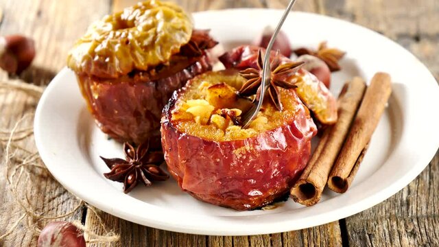 baked apple with nuts and spices