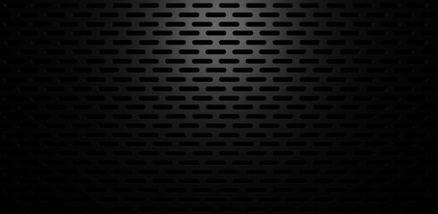 Black round rectangle holes grid grill background with light from above
