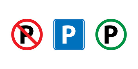 Parking sign icon set simple design