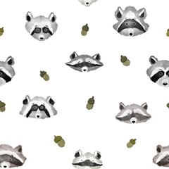 Naklejka premium Pattern with raccoons and acorns