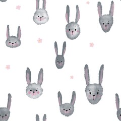 Pattern with grey hares and flowers