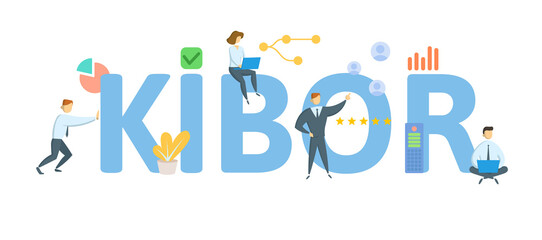 KIBOR, Karachi Interbank Offered Rate. Concept with keyword, people and icons. Flat vector illustration. Isolated on white.