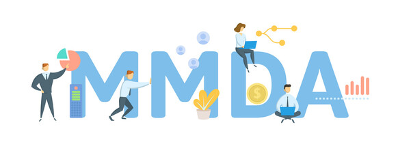 MMDA, Money Market Deposit Account. Concept with keyword, people and icons. Flat vector illustration. Isolated on white.