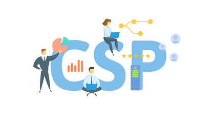 CSP, Classification Settlement Program. Concept with keyword, people and icons. Flat vector illustration. Isolated on white.